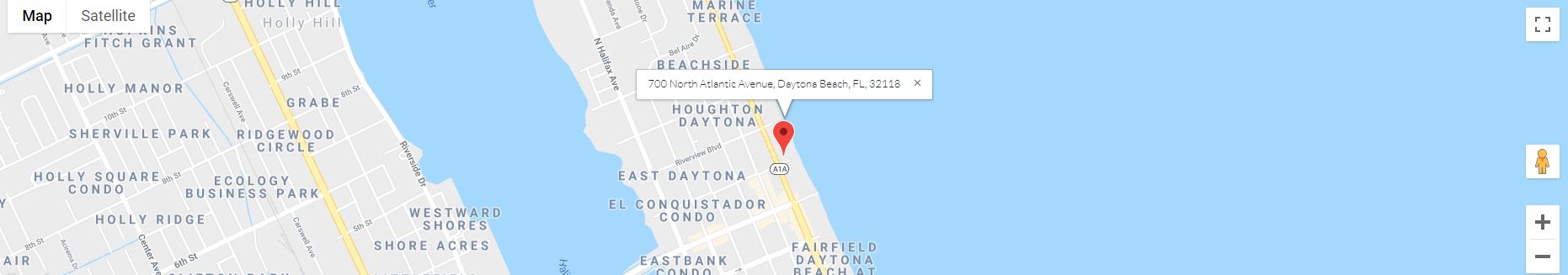 map with pin on 700 N Atlantic Ave, Daytona Beach, FL 32118 
